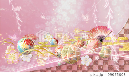 春の花と手毬と蝶々の華やかな和風の背景 春の花と手毬と蝶々の華やかな和風の背景 99075003