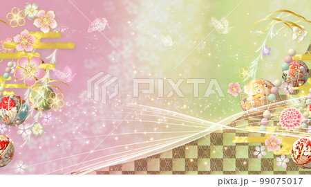 春の花と手毬と蝶々の華やかな和風の背景 春の花と手毬と蝶々の華やかな和風の背景 99075017