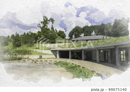 水彩画風　キトラ古墳壁画体験館　四神の館　奈良県明日香村 99075140