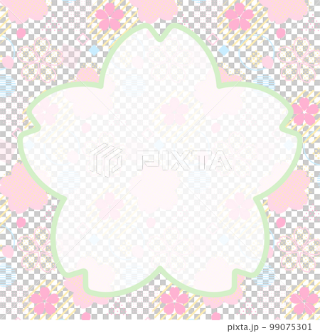 白色方塊上印有流行、可愛人物和櫻花的卡片 99075301