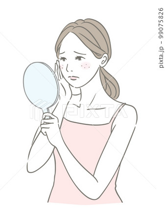 お肌の悩み ニキビ そばかす 肌トラブルに悲しむ女性 99075826