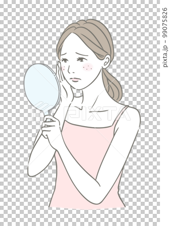 お肌の悩み ニキビ そばかす 肌トラブルに悲しむ女性 99075826