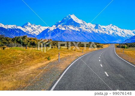 Fairlie to Tekapo Road, Canterbury, New Zealand South Island dramatic landscape Fairlie to Tekapo Road, Canterbury, New Zealand South Island dramatic landscape 99076148