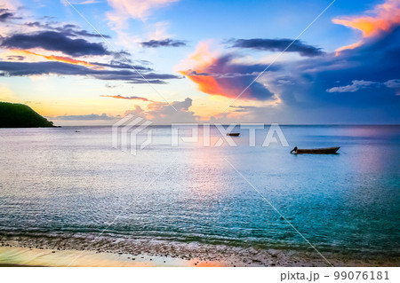 Tropical sandy beach at summer day in Fiji Islands, Pacific ocean 99076181