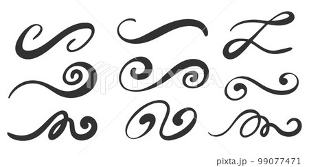 Swashes swoops and swishes calligraphy signs. Underlines hand drawn strokes. Vector symbols set. 99077471