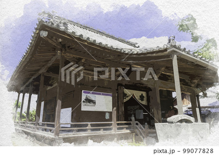 水彩画風　橘寺　観音堂　奈良県明日香村 99077828