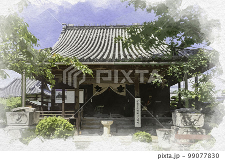 水彩画風　橘寺　観音堂　奈良県明日香村 99077830