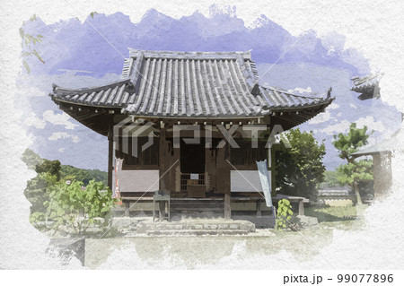 水彩画風　橘寺　護摩堂　奈良県明日香村 99077896