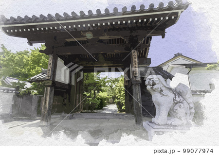 水彩画風　橘寺　東門　奈良県明日香村 99077974