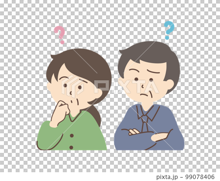 一對帶著疑問表情的夫婦的插圖 一對帶著疑問表情的夫婦的插圖 99078406