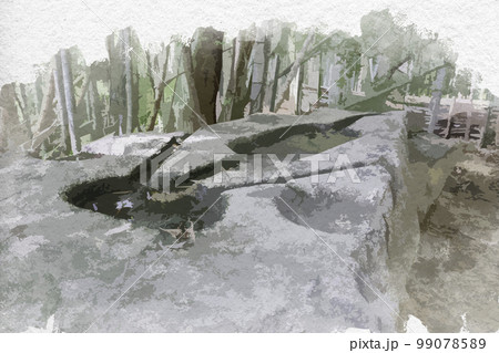 水彩画風　酒船石遺跡　奈良県明日香村 99078589