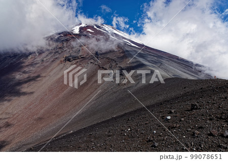 宝永山稜線を行く登山者と雲湧く富士山山腹 宝永山稜線を行く登山者と雲湧く富士山山腹 99078651