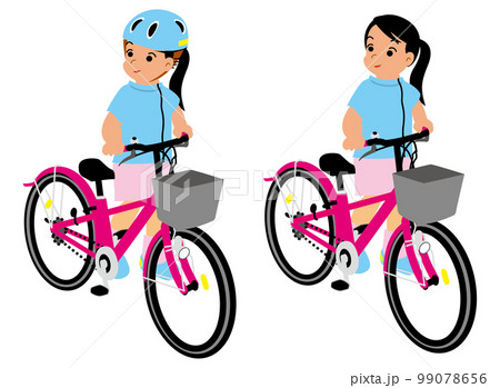 自転車の押し歩きをする小学校低学年の女の子。前方から。 99078656