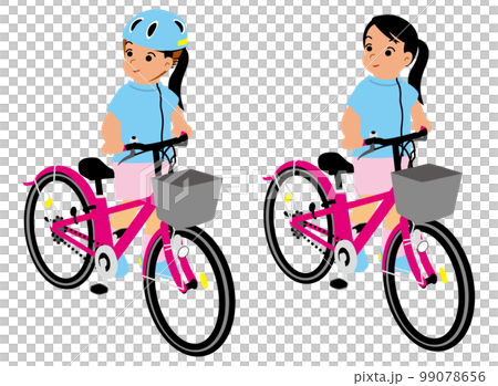 自転車の押し歩きをする小学校低学年の女の子。前方から。 99078656