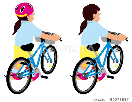 自転車の押し歩きをする小学校低学年の女の子。後方から。 99078657