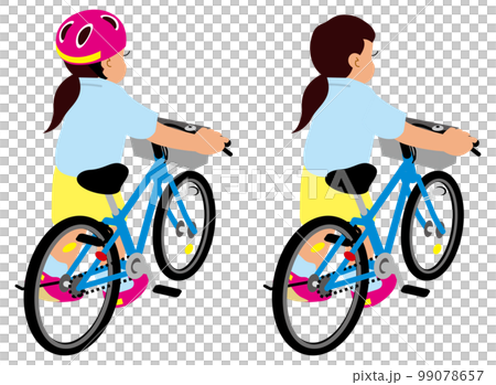 自転車の押し歩きをする小学校低学年の女の子。後方から。 99078657