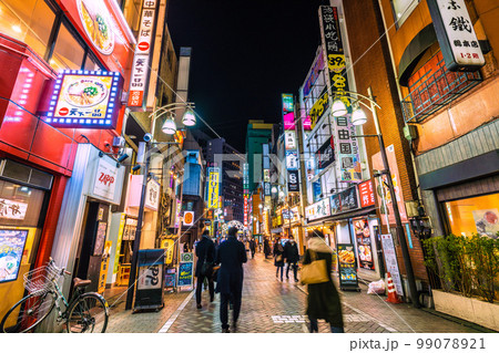 日本の東京都市景観　池袋駅西口・中央通り 西一番街などを望む(夜景） 99078921