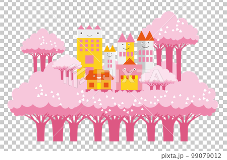 桜咲く春の美しい街並みと暮らしの風景 99079012