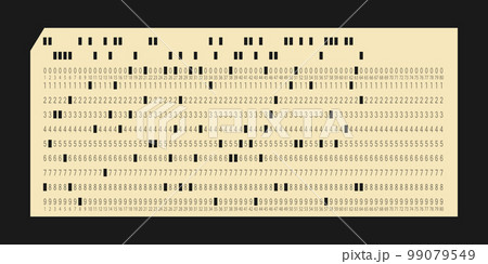 Vintage IBM punch card for electronic calculated data processing machines. Retro punchcard for input and storage in automated technology information processing systems. Vector illustration isolated Vintage IBM punch card for electronic calculated data processing machines. Retro punchcard for input and storage in automated technology information processing systems. Vector illustration isolated 99079549