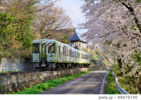 春の信州 桜に彩られる朝のJR飯山線(替佐駅 - 上今井駅 間) 春の信州 桜に彩られる朝のJR飯山線(替佐駅 - 上今井駅 間) 99079740