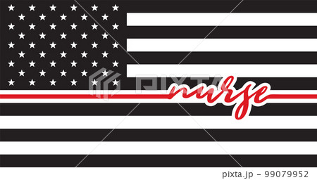 Registered Nurses US flag. Black and white US Flag with red line. 99079952