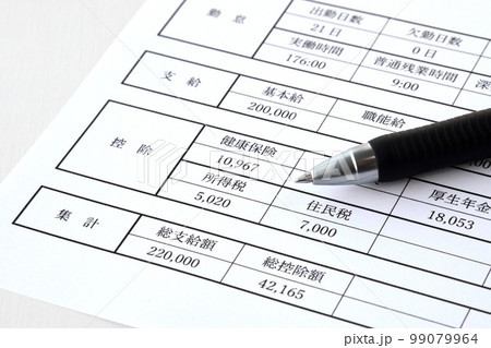 給料明細書―控除部分のクローズアップ 99079964