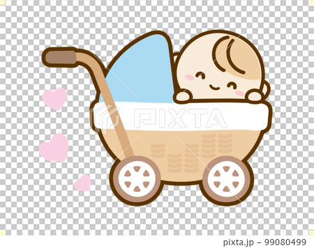 赤ちゃん 乳母車 乳母車にのっている赤ちゃん水色のイラスト素材