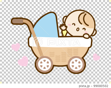 Light blue baby waving on a stroller 99080502