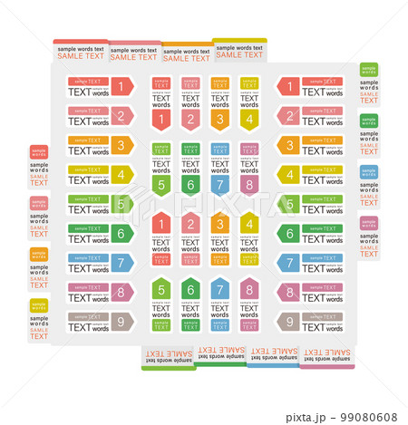 インフォグラフィックセット01：矢印形の付箋とタブ 99080608
