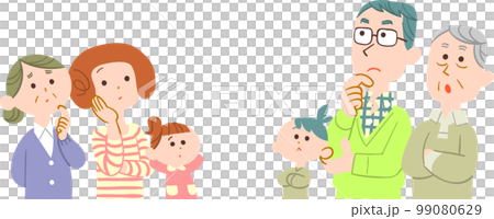 A three-generation family facing each other and thinking No outline A three-generation family facing each other and thinking No outline 99080629