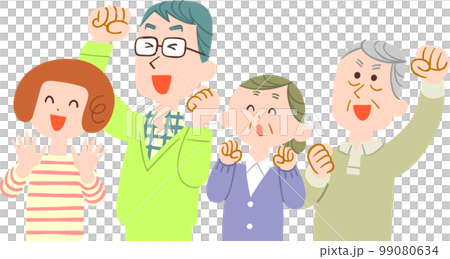 A young couple happy to face left and a senior couple No outline A young couple happy to face left and a senior couple No outline 99080634