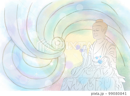 虹のイメージの法隆寺 薬師如来坐像と光の背景 99080841