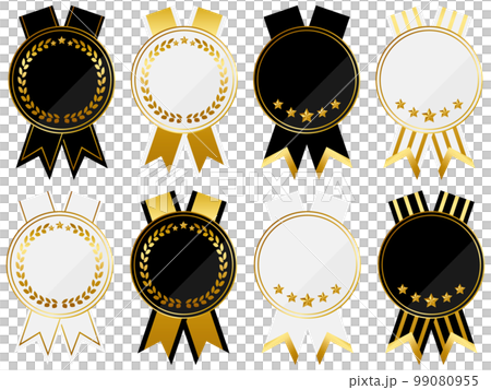 Set of 8 emblems with luxurious ribbons black & white 99080955