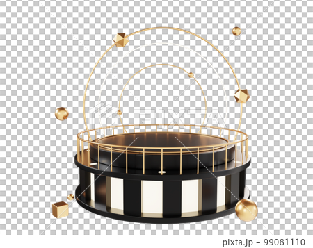 3D渲染黑色和金色產品展示架元素 99081110