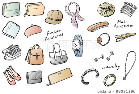 おしゃれアイテム　イラストセット　線画　手描き　カラー 99081396