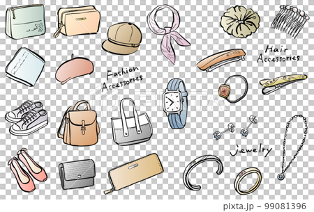 おしゃれアイテム　イラストセット　線画　手描き　カラー 99081396