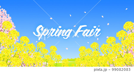 菜の花畑と桜並木 スプリングフェア 背景素材 菜の花畑と桜並木 スプリングフェア 背景素材 99082083
