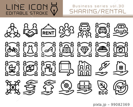ラインアイコン ビジネスシリーズvol.30 シェアリング・レンタルサービス ラインアイコン ビジネスシリーズvol.30 シェアリング・レンタルサービス 99082369