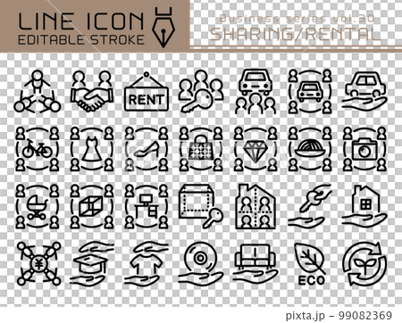 ラインアイコン ビジネスシリーズvol.30 シェアリング・レンタルサービス ラインアイコン ビジネスシリーズvol.30 シェアリング・レンタルサービス 99082369