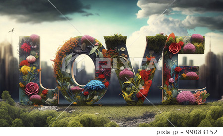 Love in Bloom, Radiant Flowers Spell Out the Emotion in a Beautiful Display of Affection. Ai generative. 99083152