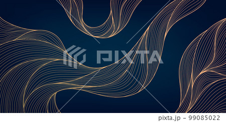 Vector abstract luxury golden wallpaper, wavy line art background. Line design for interior design, textile patterns, textures, posters, package, wrappers, gifts etc. Japanese style. 99085022