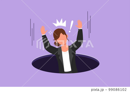 Cartoon flat style drawing businesswoman fell into manhole underground sewer. Young female fell into sewage. Depressed and business failure concept. Defeated worker. Graphic design vector illustration Cartoon flat style drawing businesswoman fell into manhole underground sewer. Young female fell into sewage. Depressed and business failure concept. Defeated worker. Graphic design vector illustration 99086102