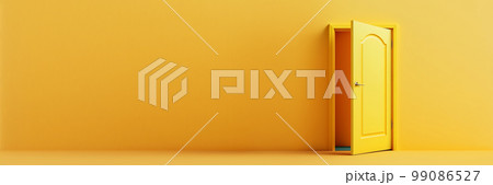 Open yellow door on yellow banner. Creative concept of accessibility, choice, exit. Generative AI illustration 99086527