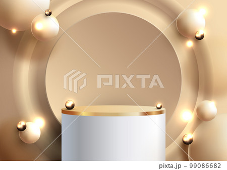 3D realistic luxury style white podium with golden circles backdrop 3D realistic luxury style white podium with golden circles backdrop 99086682