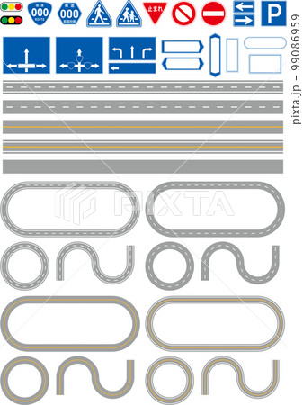 道路　いろいろな道路　罫線　標識　交通ルール　アイコン　地図作製 99086959
