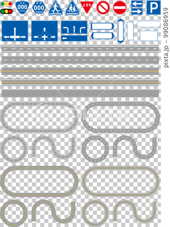Roads Various roads Ruled lines Signs Traffic rules Icons Map creation 99086959