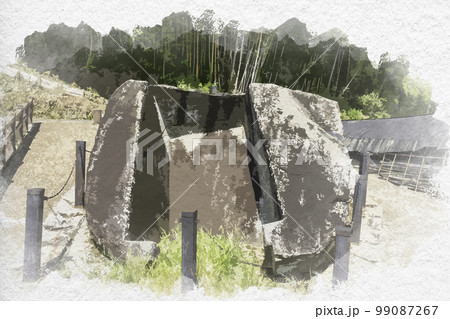 水彩画風　鬼の雪隠　奈良県明日香村 99087267