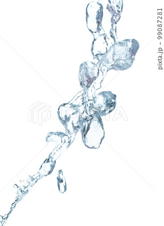 Ice Cubes explosion flying, crystal clear ice wave floating, fall down in air. Ice Brick block cube is frozen water healthy thirsty. White background Isolated high speed shutter, freeze stop motion Ice Cubes explosion flying, crystal clear ice wave floating, fall down in air. Ice Brick block cube is frozen water healthy thirsty. White background Isolated high speed shutter, freeze stop motion 99087281