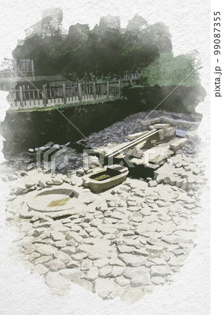 水彩画風 亀形石造物 奈良県明日香村 水彩画風 亀形石造物 奈良県明日香村 99087355