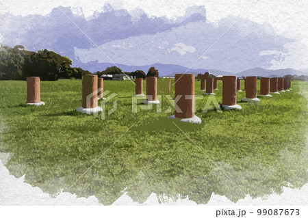 水彩画風　藤原京跡　奈良県橿原市 99087673
